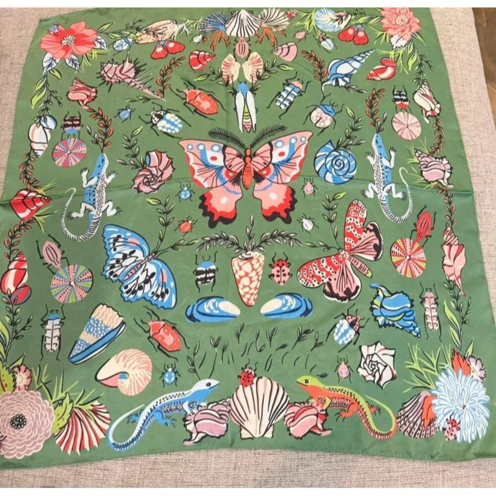 Green Butterfly Print Scarf For Women